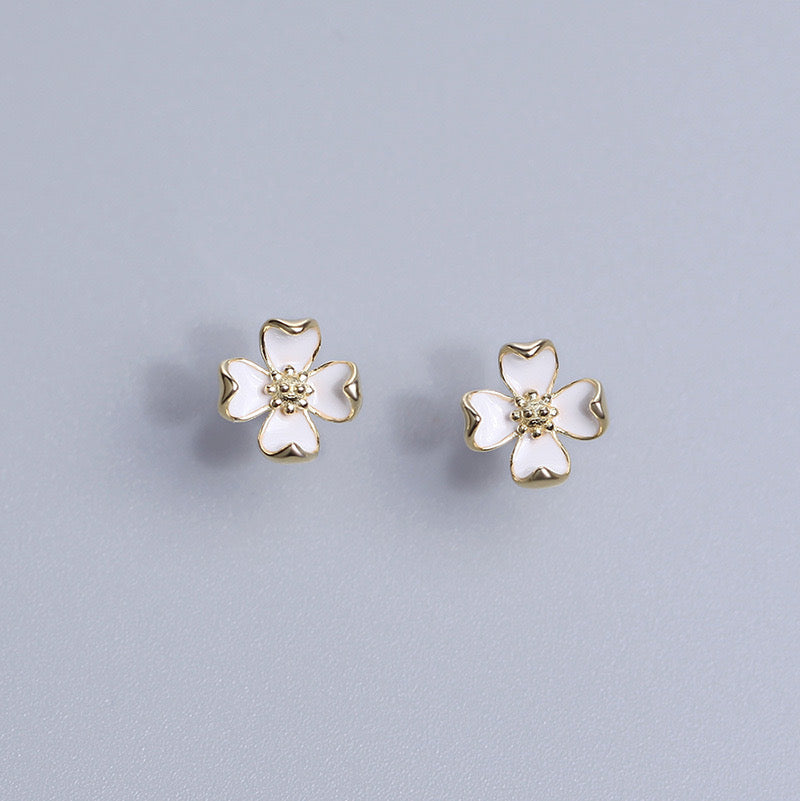 White enamel floral earrings